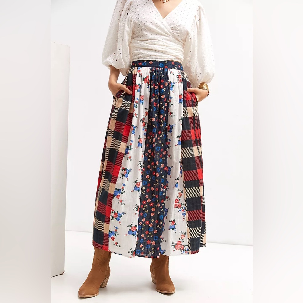 Anthropologie Let Me Be Patchwork Frontier Maxi Skirt - Picture 16 of 16